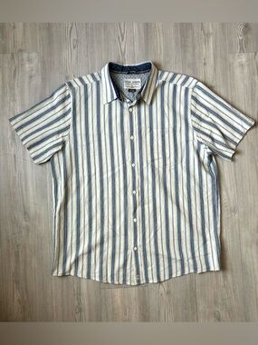 Cody James Short Sleeve Striped Button-Down Shirt - Cream & Blue